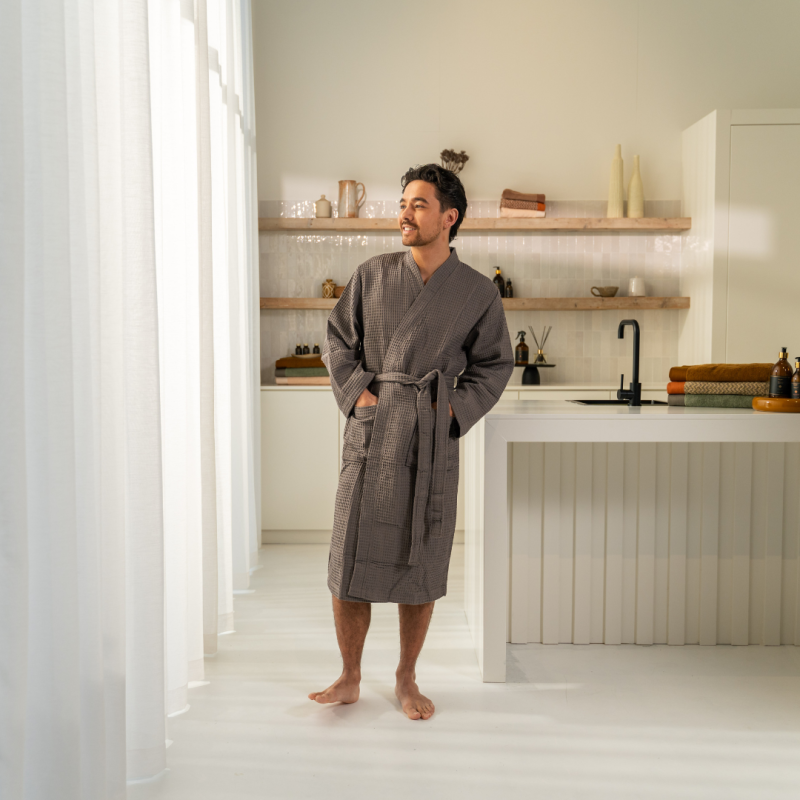 Kayori Geisha Bademantel Waffel Extra Lang - Anthrazit