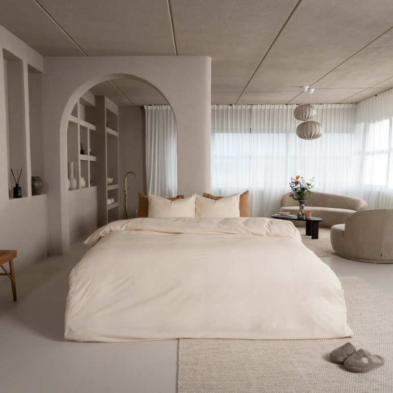 Kayori Bettbezug Rui Peached Twill - Weiss